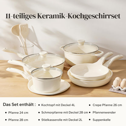 Redchef Keramik Topfset Induktion, 11-teiliges Kochgeschirr-Set, Beige