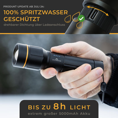LICHTMEISTER LED Taschenlampe LM_T2000, 2000 Lumen, aufladbar