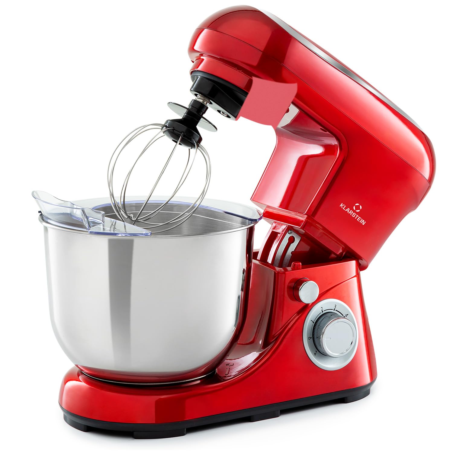 Klarstein Knetmaschine 1300W – 5L Teigmaschine mit Planetenrührwerk, silberfarben. Knetet Teige & mischt Zutaten.