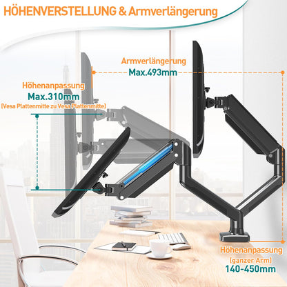 ELIVED Doppel Monitor Arm Gasdruck VESA 13-32 Zoll