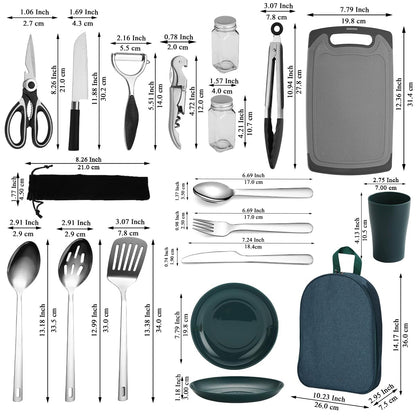 Berglander Camping-Kochutensilien-Set mit Besteck, Tellern und Tassen