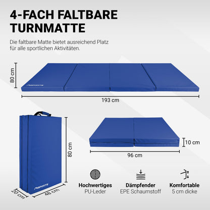 MSPORTS Turnmatte Premium klappbar – Blau 190x80x5 cm