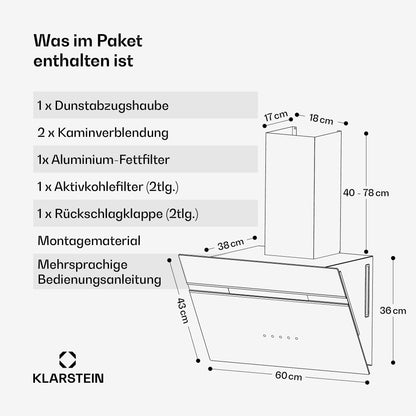 Klarstein Alina Dunstabzugshaube - 60cm Umluft Schwarz
