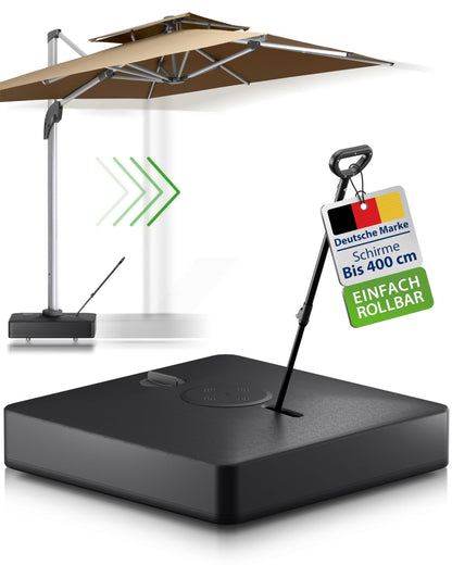 Gartenzeit Sonnenschirmständer befüllbar rollbar bis 162 kg schwarz, quadratischer Korpus mit Rollen
