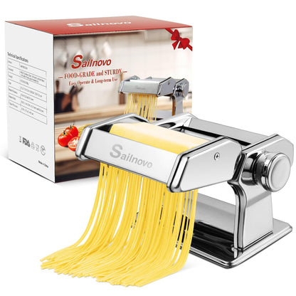 Sailnovo Nudelmaschine manuell, Aluminiumlegierung, 9 Stärken, Silber