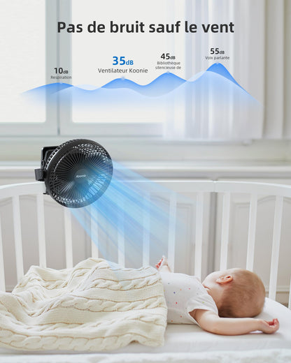 Koonie WH310 Clip-Ventilator mit Akku, 10000 mAh, USB, 20 cm
