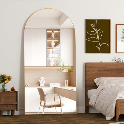 NEUWEABY Ganzkörperspiegel gewölbt 180x80 cm, gold, Standspiegel, freistehend mit integriertem Ständer
