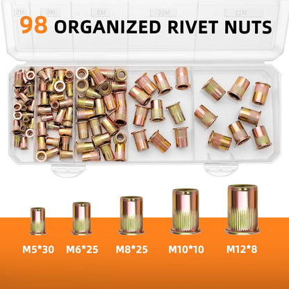 FOREVTL Nietmutternzange Set mit 98 Nietmuttern, Dorne M5-M12