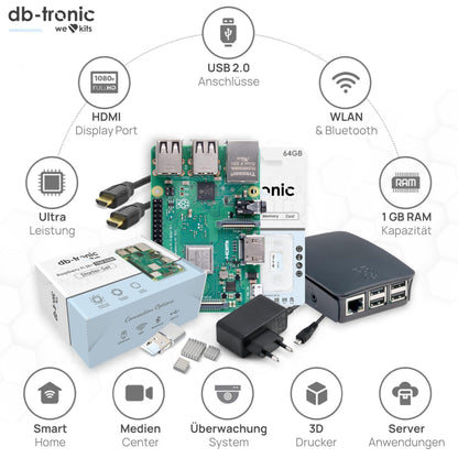 Raspberry Pi 3 B+ Starter-Set mit Gehäuse & 64GB SD Karte
