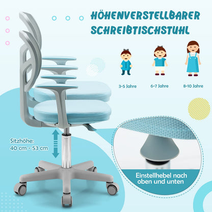 COSTWAY Kinderschreibtischstuhl drehbar höhenverstellbar – Blau