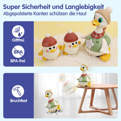 HOLA Dancing Duck Familie, Krabbelspielzeug mit Licht und Musik