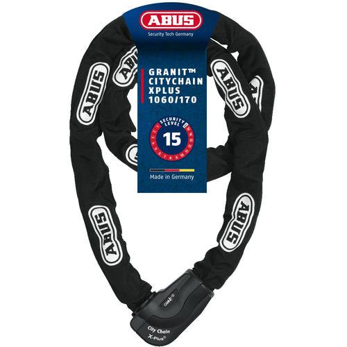 ABUS CityChain X-Plus 1060/170 Hochsicherheits-Kettenschloss - Schwarz. Schwarzes, gehärtetes Kettenschloss mit Schließzylinder. Bietet hohen Schutz für Zweiräder.