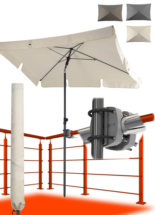 4smile SunnyShade Balkon-Sonnenschirm Set, rechteckig, Beige, UPF 50+ – Befestigung am Balkongeländer