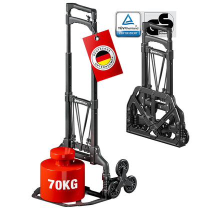 ATHLON TOOLS Treppen-Sackkarre klappbar, Aluminium, TÜV GS-geprüft, schwarz, mit Teleskopgriff