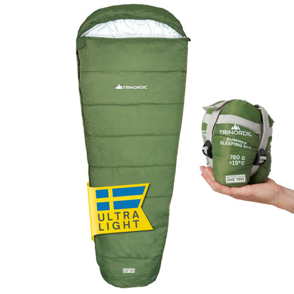 Trinordic Sommerschlafsack Ultraleicht – 780 g Mumienschlafsack, kompaktes Packmass, für Camping und Trekking