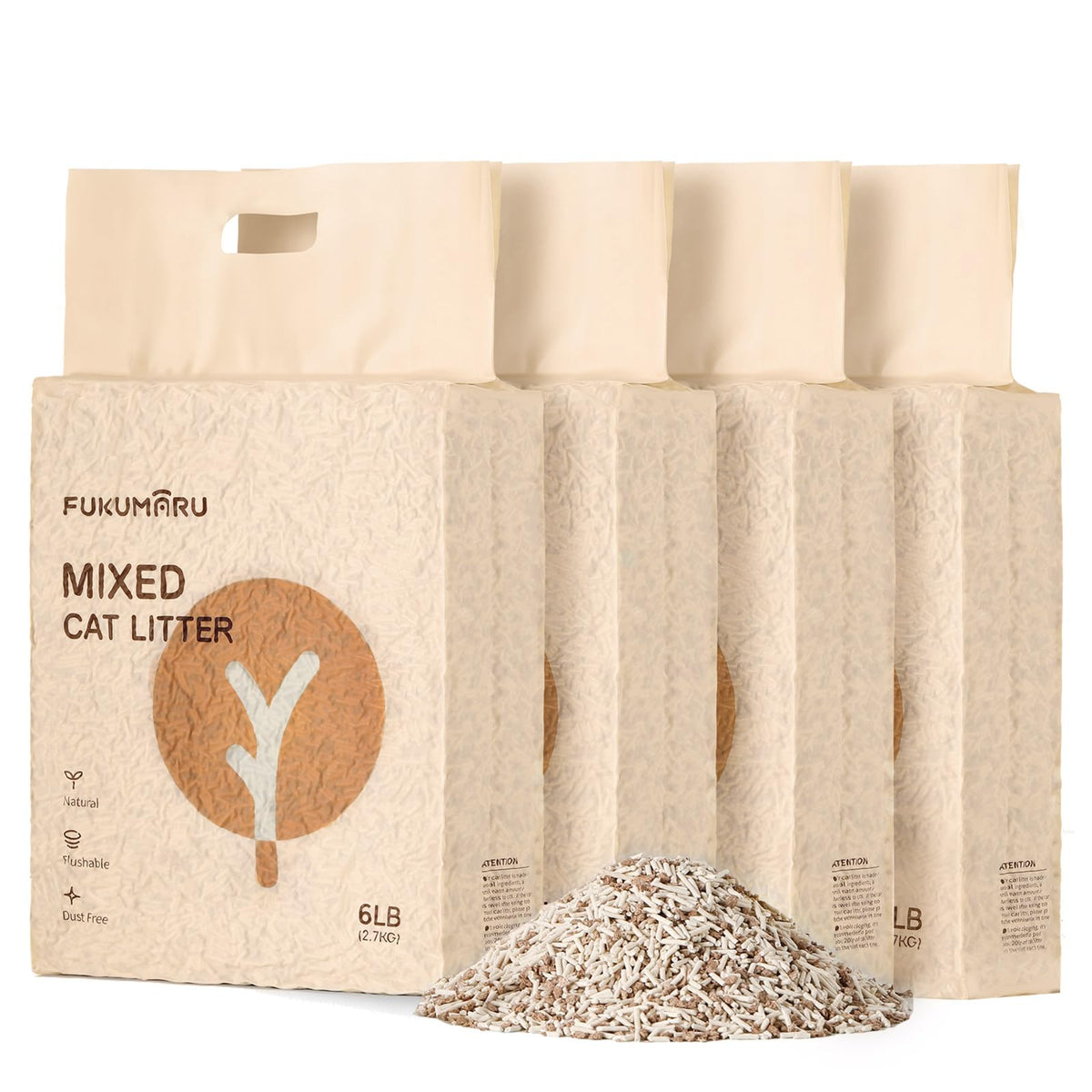FUKUMARU Tofu Katzenstreu 10,8 kg, Klumpstreu mit Apfelholz, staubfreie 2-mm-Pellets
