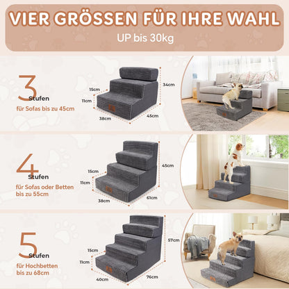 Sytopia Hundetreppe Bett 5 Stufen für grosse Hunde - 57cm Grau