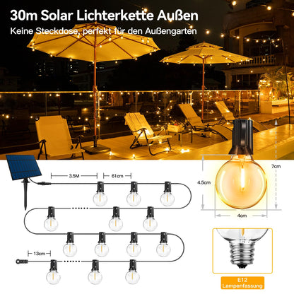 Hopexy Solar Lichterkette aussen 30 m, 52 G40 LED, IP65, Fernbedienung
