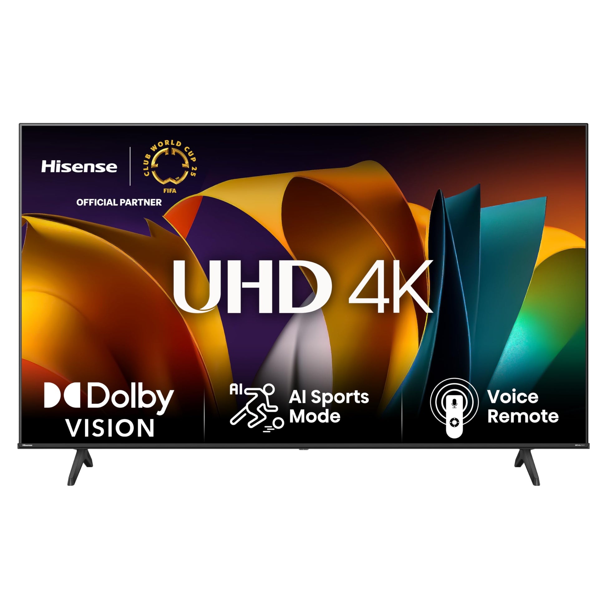 Hisense 55E6NT Fernseher, 55 Zoll, schwarzes, rechteckiges Display. 4K UHD Smart TV zur Wiedergabe hochauflösender Inhalte.