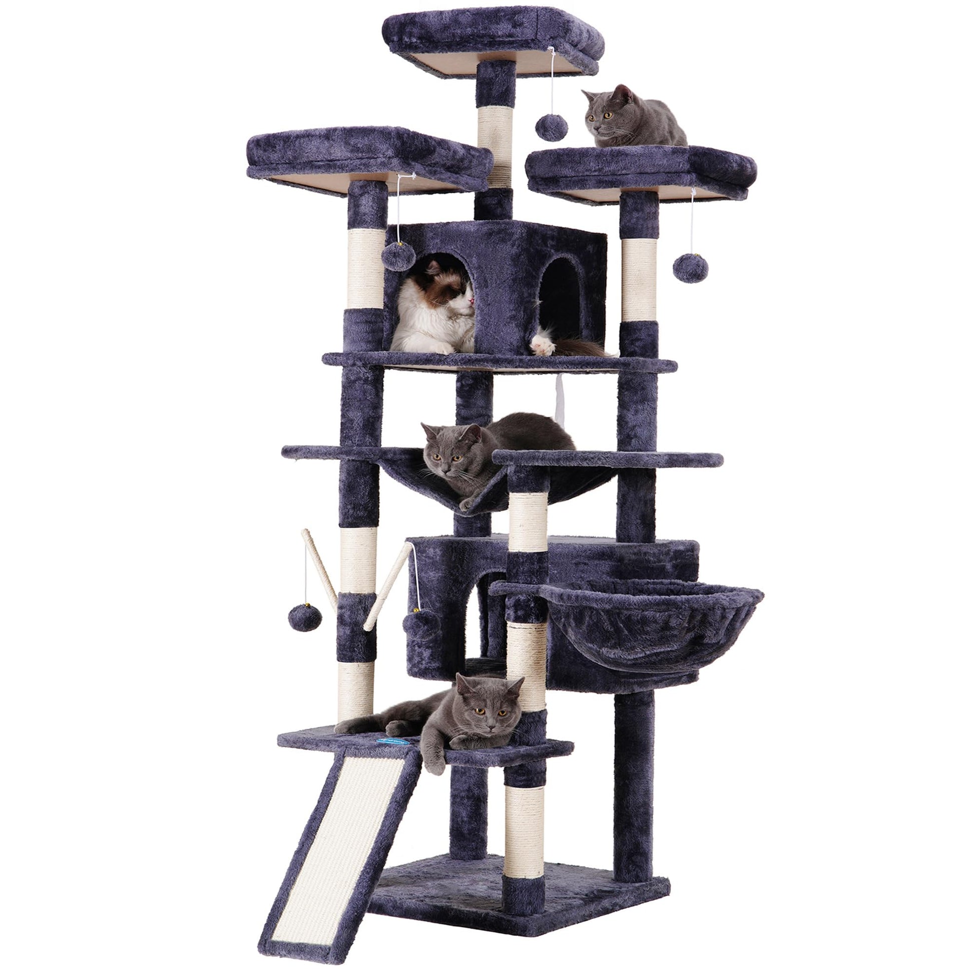 Hey-brother EMPJ034G Kratzbaum XXL 180 cm – Rauchgrau. Katzenmöbel mit Sisalsäulen und Liegeflächen zum Kratzen, Klettern und Ruhen.