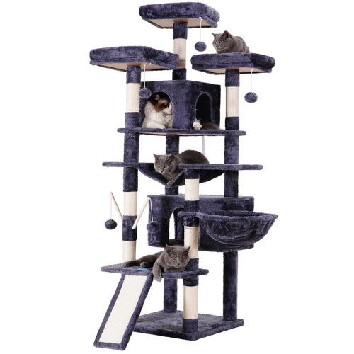 Hey-brother EMPJ034G Kratzbaum XXL 180 cm – Rauchgrau. Katzenmöbel mit Sisalsäulen und Liegeflächen zum Kratzen, Klettern und Ruhen.