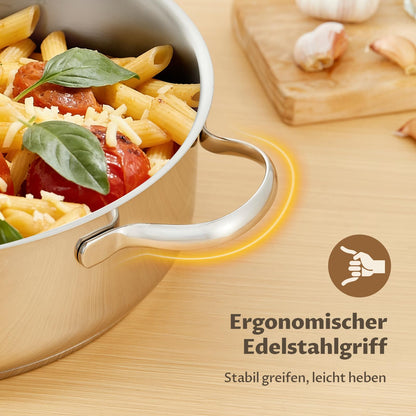 BEZIA Schmorpfanne 28 cm mit Deckel, Edelstahl 18/10 unbeschichtet