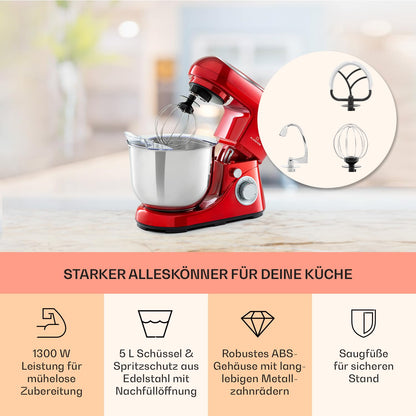 Klarstein Knetmaschine 1300W – 5L Teigmaschine mit Planetenrührwerk