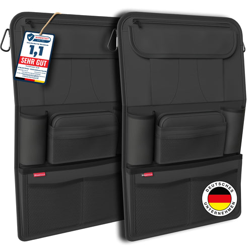 ATHLON TOOLS Autositz-Organizer mit Tablet-Halterung, 2er-Set, schwarz, mit Getränkehaltern und Federtasche