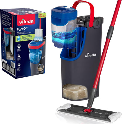 Vileda H2PrO Bodenwischer Set – Frischwasser Trennung. Grauer Zweikammer-Eimer, Flachwischer. Reinigt Böden hygienisch dank strikter Wassertrennung.