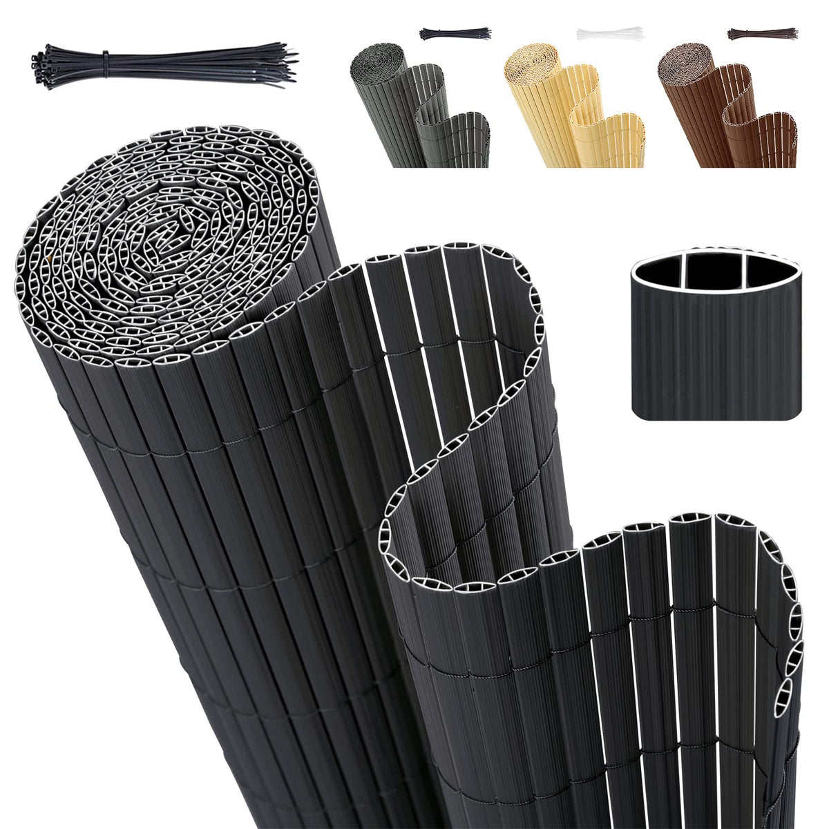 Sekey PVC Sichtschutzmatte 100x500 cm Balkon Sichtschutz Anthrazit, dicht gewebt und wasserdicht