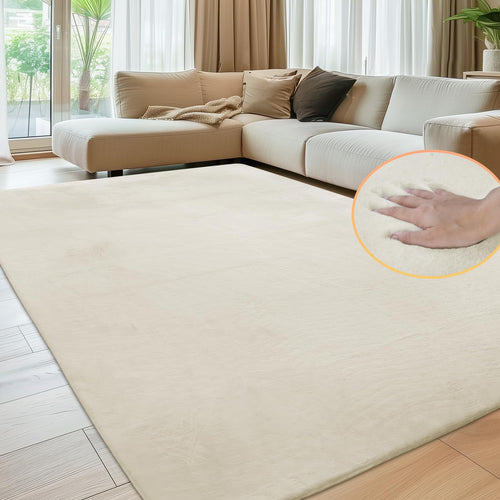 Sour Lemon Flauschiger Teppich Kaninchenfell-Optik 160x230cm. Rechteckiger, zitronengelber Hochflorteppich zur Bodendämmung.