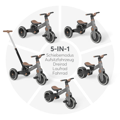 KikkaBoo Flash 5-in-1 Dreirad mit Schiebestange, ab 18 Monaten, Grau