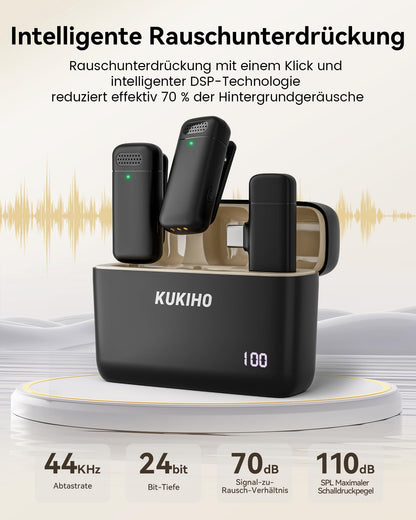 KUKIHO LJM-6 kabelloses Lavalier Mikrofon Set mit Ladecase, 36 h