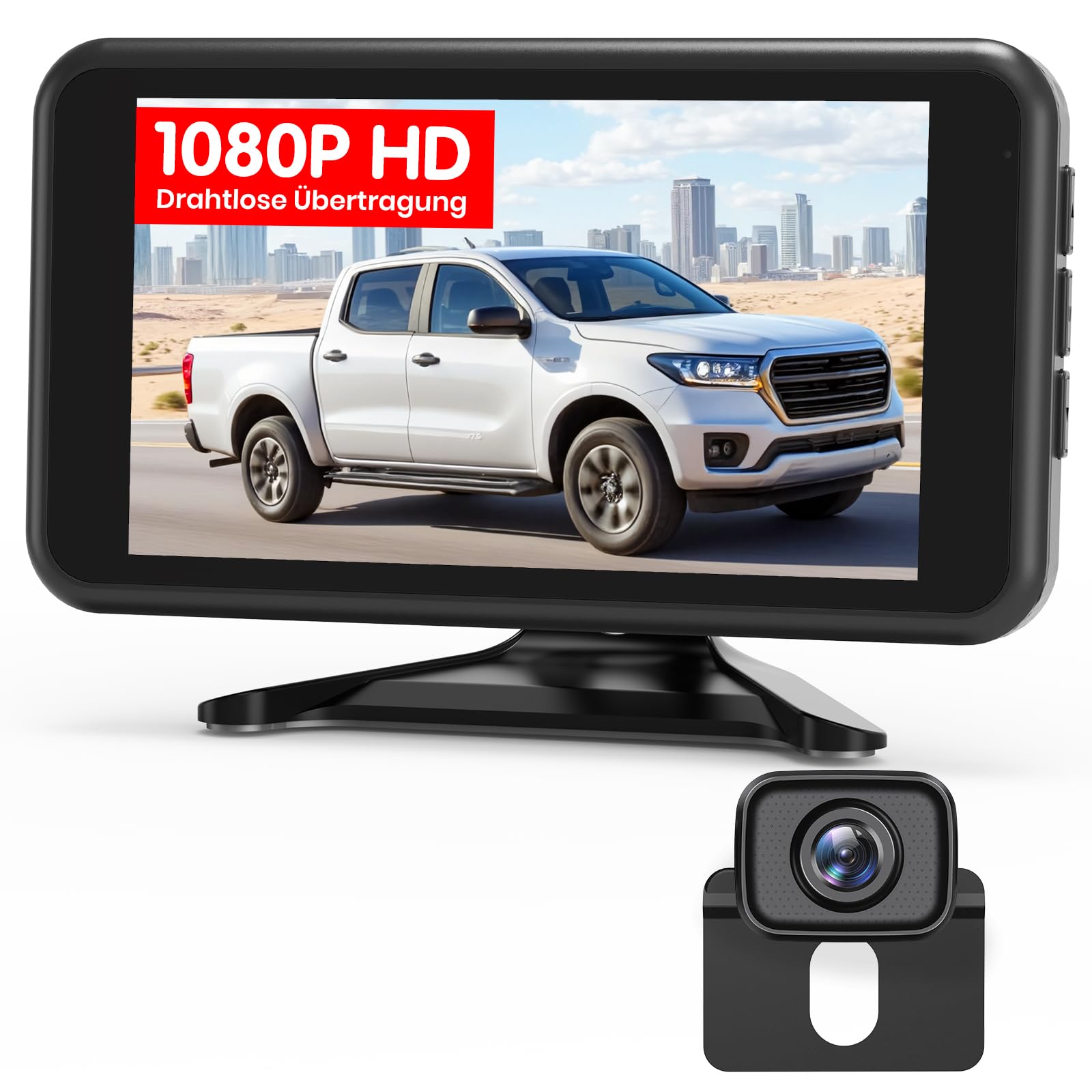 AUTO-VOX Rückfahrkamera System Kabellos 5" 1080P Dual-Channel. Kompaktes schwarzes System zur Fahrzeugrückraumüberwachung.