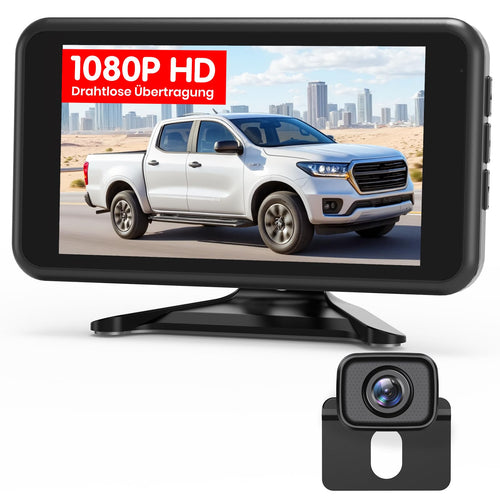 AUTO-VOX Rückfahrkamera System Kabellos 5" 1080P Dual-Channel. Kompaktes schwarzes System zur Fahrzeugrückraumüberwachung.