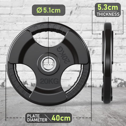 PhysKcal Olympische Hantelscheibe 20 kg Schwarz Tri-Grip