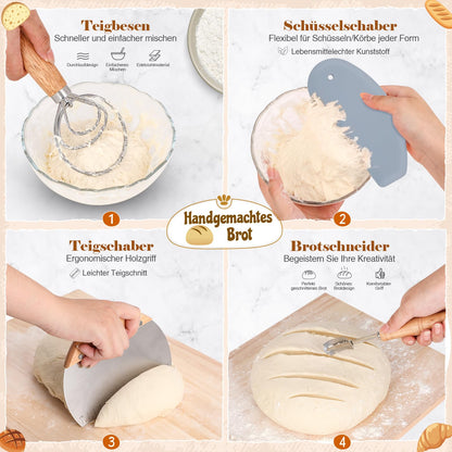INNOCHEER Sauerteig Starter Set mit Gärkörbchen, 23 cm und 25 cm
