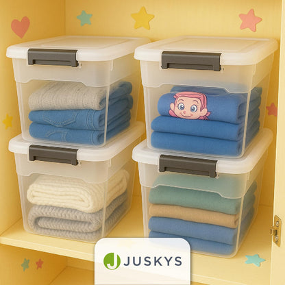 Juskys Aufbewahrungsboxen 60L – 4er Set, transparent & stapelbar