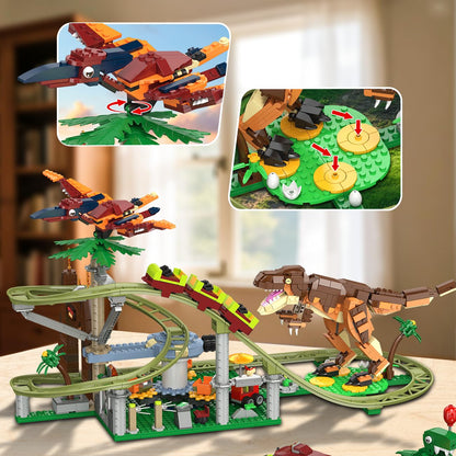 HOGOKIDS Dinosaurier Achterbahn Bausteine Set, 1222 Teile ab 8 Jahren