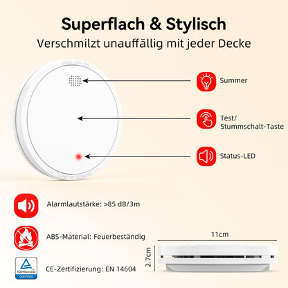 CHZHVAN Rauchmelder FSI-3004 mit 10-Jahres-Batterie, 10er Set