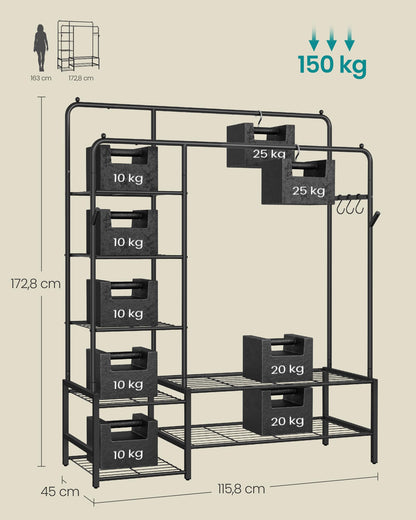 SONGMICS Kleiderständer HSR182B01, offener Kleiderschrank, schwarz