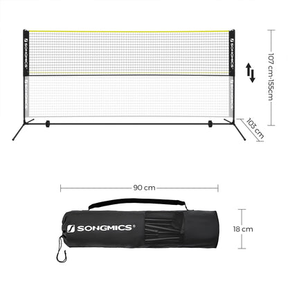 SONGMICS Badmintonnetz 4 m, höhenverstellbar, tragbar, Schwarz-Gelb