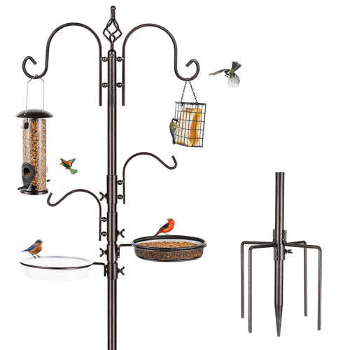 MIXXIDEA Vogelfutterstation Deluxe aus Metall mit Vogelbad, Haken und Mesh-Tablett