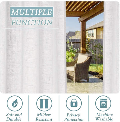 LINFKY Outdoor Vorhänge wasserdicht 2er-Set weiss 132 x 240 cm
