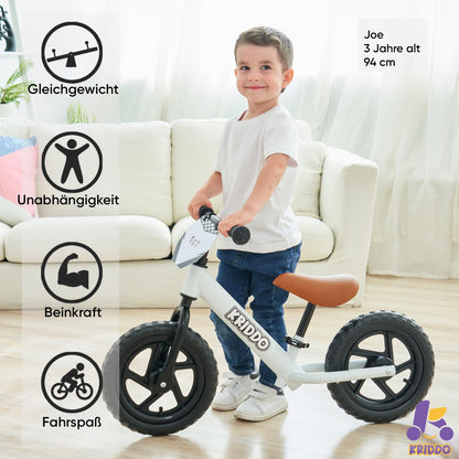 KRIDDO Kinder Laufrad 12 Zoll, Lauflernrad ab 18 Monaten, Weiss