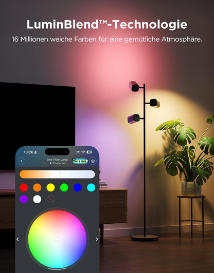 Govee 3-Flammen LED Stehleuchte RGBWW Fokus-Verstellbar Schwarz