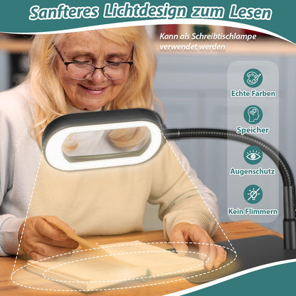 Drdefi Lupenleuchte 10X mit LED-Licht, Glaslinse und Schwanenhals