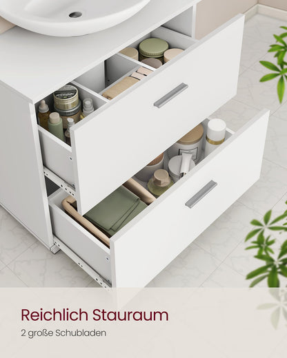 VASAGLE Custos Waschbeckenunterschrank mit 2 Schubladen, wolkenweiss