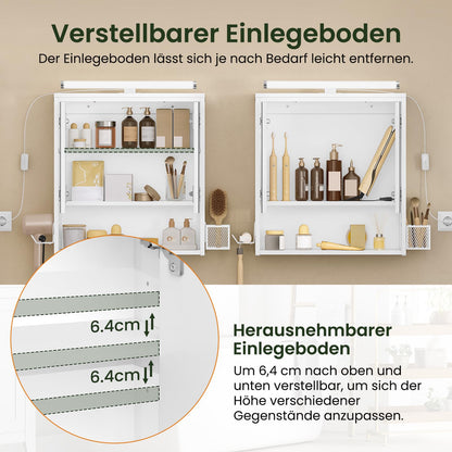 EUGAD LED-Spiegel-Hängeschrank Bad – Weiss 56x65 cm