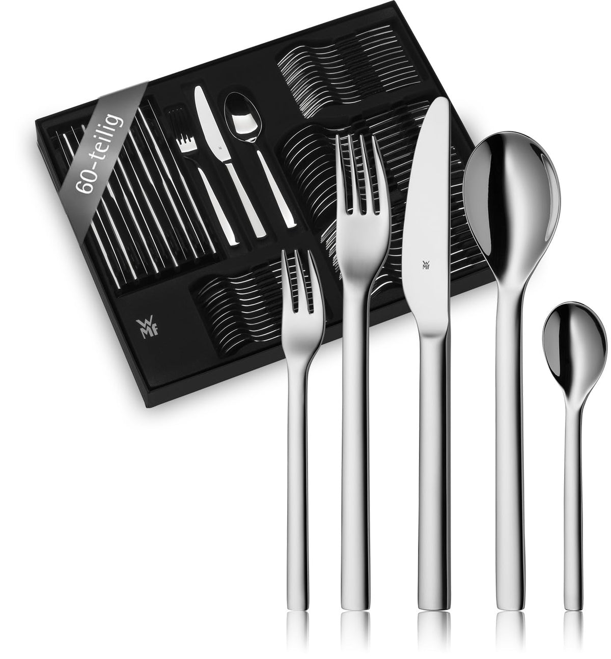 WMF Habitum Besteck Set 60-teilig, Cromargan Edelstahl, 12 Personen – glänzend poliert, in Besteckkassette